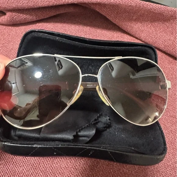 CHANEL Silver and Brown Aviator Sunglasses CHANEL Sunglasses: Pilot Sunglasses, metal & zirconia  main image 2
